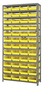 Quantum 1875-108Yl Steel Shelving Unit, 18" X 36" X 75", With 48 Qsb108 Yellow Bins