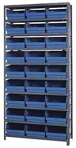 Quantum 1875-110Bl Steel Shelving Unit, 18" X 36" X 75", With 36 Qsb110 Blue Bins