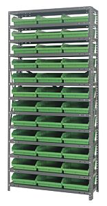 Quantum 1875-110Gn Steel Shelving Unit, 18" X 36" X 75", With 36 Qsb110 Green Bins