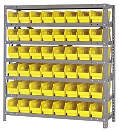 Quantum 1839-103Yl Steel Shelving Unit, 18" X 36" X 39", With 48 Qsb103 Yellow Bins