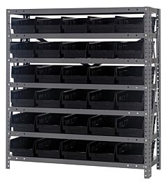 Quantum 1839-104Bk Steel Shelving Unit, 18" X 36" X 39", With 30 Qsb104 Black Bins