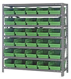 Quantum 1839-104Gn Steel Shelving Unit, 18" X 36" X 39", With 30 Qsb104 Green Bins