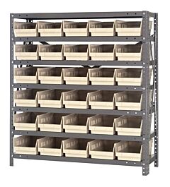 Quantum 1839-104Iv Steel Shelving Unit, 18" X 36" X 39", With 30 Qsb104 Ivory Bins