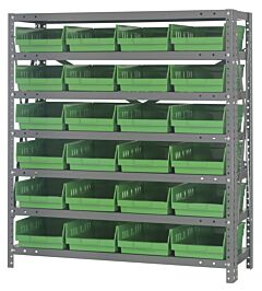 Quantum 1839-108Gn Steel Shelving Unit, 18" X 36" X 39", With 24 Qsb108 Green Bins
