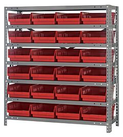 Quantum 1839-108Rd Steel Shelving Unit, 18" X 36" X 39", With 24 Qsb108 Red Bins