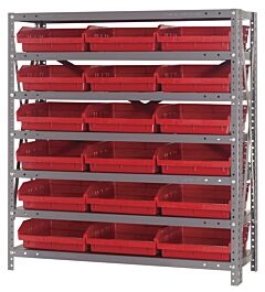 Quantum 1839-110Rd Steel Shelving Unit, 18" X 36" X 39", With 18 Qsb110 Red Bins