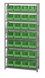 Quantum Qsbu-239Gn Steel Shelving Unit With Open Hopper Style Bins, 12"D-8 Shelf, 28 Qus239 Green Bins