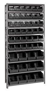 Quantum Qsbu-230240Bk Steel Shelving Unit With Open Hopper Style Bins, 12"D-10 Shelf, 36 Qus230/12 Qus240 Black Bins