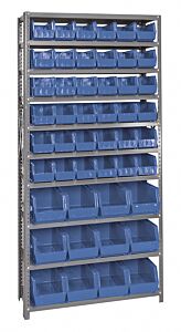 Quantum Qsbu-230240Bl Steel Shelving Unit With Open Hopper Style Bins, 12"D-10 Shelf, 36 Qus230/12 Qus240 Blue Bins