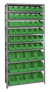 Quantum Qsbu-230240Gn Steel Shelving Unit With Open Hopper Style Bins, 12"D-10 Shelf, 36 Qus230/12 Qus240 Green Bins