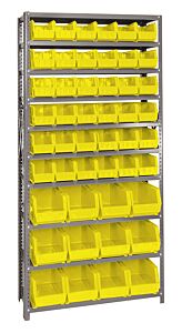 Quantum Qsbu-230240Yl Steel Shelving Unit With Open Hopper Style Bins, 12"D-10 Shelf, 36 Qus230/12 Qus240 Yellow Bins