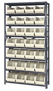 Quantum Qsbu-240Iv Steel Shelving Unit With Open Hopper Style Bins, 12"D-8 Shelf, 28 Qus240 Ivory Bins