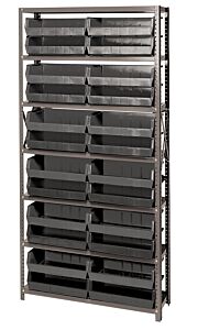 Quantum Qsbu-245Bk Steel Shelving Unit With Open Hopper Style Bins, 12"D-7 Shelf, 24 Qus245 Black Bins