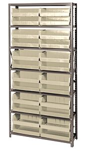Quantum Qsbu-245Iv Steel Shelving Unit With Open Hopper Style Bins, 12"D-7 Shelf, 24 Qus245 Ivory Bins