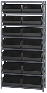 Quantum Qsbu-250Bk Steel Shelving Unit With Open Hopper Style Bins, 12"D-8 Shelf, 14 Qus250 Black Bins