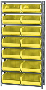 Quantum Qsbu-250Yl Steel Shelving Unit With Open Hopper Style Bins, 12"D-8 Shelf, 14 Qus250 Yellow Bins