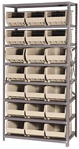 Quantum Qsbu-255Iv Steel Shelving Unit With Open Hopper Style Bins, 18"D-8 Shelf, 21 Qus255 Ivory Bins