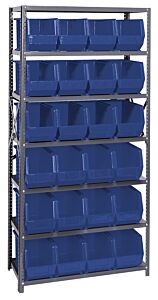 Quantum Qsbu-265Bl Steel Shelving Unit With Open Hopper Style Bins, 18"D-7 Shelf, 24 Qus265 Blue Bins