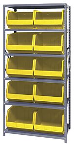 Quantum Qsbu-270Yl Steel Shelving Unit With Open Hopper Style Bins, 18"D-6 Shelf, 10 Qus270 Yellow Bins