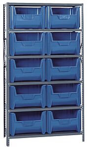 Quantum Qsbu-700Bl Steel Shelving Unit With Open Hopper Style Bins, 16"D-6 Shelf, 10 Qgh700 Blue Bins