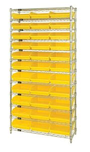 Quantum Wr12-116Yl Wire Shelving Unit With Shelf Bins, 24"W X 36"L X 74"H, 12 Shelves, Wr12-116 Yellow Bins