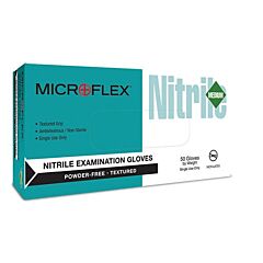 Microflex N893 Long Cuff Exam Gloves Powder Free Nitrile Ambi Large Teal Blue