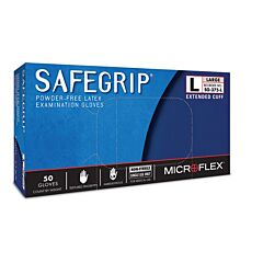 Microflex Sg-375-Xl Safegrip Latex Gloves, X-Large, Powder Free, Extended Cuff Blue