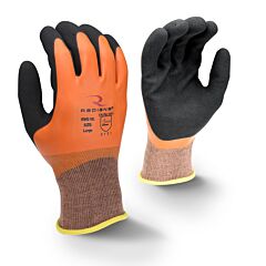 Radians Rwg18S Orange Nylon Shell Waterproof Gloves Orange Latex Coating Black Sandy Foam Latex Palm Dip, Size Small