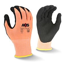 Radians Rwg559L Axis Gloves Ansi Cut A6 Hiviz Orange Hppe With Black Sandy Nitrile Palm, Size Large