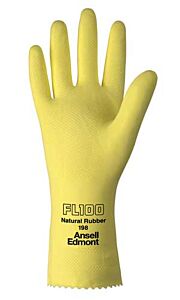 Ansell 198 Unsupported Latex Gloves, Natural Latex, Flock Lined, Yellow, Size 10