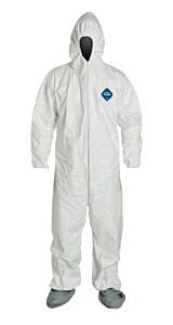 Dupont Ty122S-7X Disposable Coveralls, Elastic Wrist, Bootie & Hood, White, 7X-Large, Case Of 25