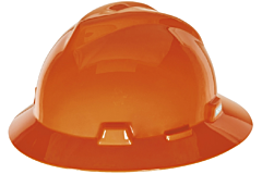 Msa 454734 V-Gard Slotted Full-Brim Hat, Orange, W/Staz-On Suspension