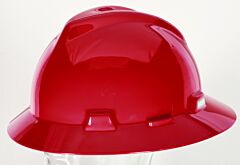 Msa 454736 V-Gard Slotted Full-Brim Hat, Red, W/Staz-On Suspension