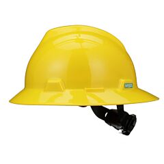 Msa 475366 V-Gard Slotted Full-Brim Hat, Yellow, W/Fas-Trac Iii Suspension