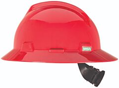Msa 475371 V-Gard Slotted Full-Brim Hat, Red, W/Fas-Trac Iii Suspension