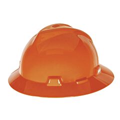 Msa 496075 V-Gard Slotted Full-Brim Hat, Orange, W/Fas-Trac Iii Suspension