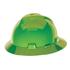 Msa 815562 V-Gard Slotted Full-Brim Hat, Brigth Lime Green, W/Staz-On Suspension