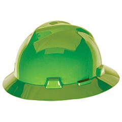 Msa 815570 V-Gard Slotted Full-Brim Hat, Bright Lime Green, W/Fas-Trac Iii Suspension