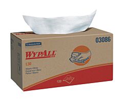 Kimberly Clark 03086 Wypall® L30 Wipers, White, 10 In W X 10.8 In L, 120 Sheet, Pop-Up Box