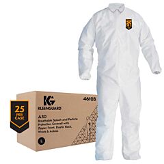 Kimberly Clark 46103 Kleenguard A30 Breathable Splash And Particle Protection Coveralls, White, Size Large, Case Of 25/Ea