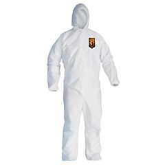 Kimberly Clark 46115 Kleenguard A30 Coveralls, Hood, Zipper Front & Elastic Back, Wrists & Ankles, White, Size 2X-Large, Case Of 25/Ea