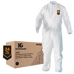 Kleenguard 49105 A20 Breathable Coveralls, Elastic Wrists And Ankles, White, Size 2X-Large, Case Of 24/Ea