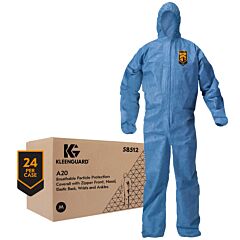 Kleenguard 58512 A20 Coveralls, Hood, Zipper Front & Elastic Back, Wrists & Ankles, Blue, Size Medium, Case Of 24/Each