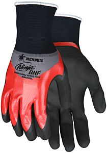 Mcr Safety N96783M Gloves, Ninja Bnf, 18 Gauge, Gray Nylon/Spandex Shell, Red Over-The-Knuckle Nitrile Dip, Second Coating Bnf Palm And Finger Dip, Size Medium, Pack Of 12 Pairs