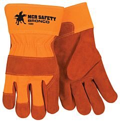 Mcr Safety 1680 Gloves, Bronco Leather Palm, 2.5" Rubberized Safety Cuff, Size Large, Pack Of 12 Pairs