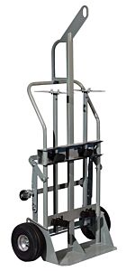 Justrite 35026 Double Cylinder Hand Truck With Hoist Ring, 10.5 Inch Pneumatic Wheels, Rear Casters
