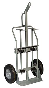 Justrite 35034 Double Cylinder Hand Truck With Hoist Ring, 16 Inch Pneumatic Wheels