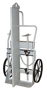 Justrite 35048 Double Cylinder Hand Truck With Firewall And Hoist Ring, 20 Inch Steel Wheels, Tool Box