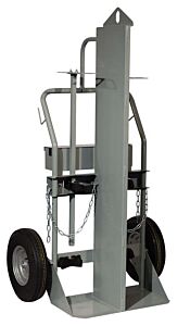 Justrite 35050 Double Cylinder Hand Truck With Firewall And Hoist Ring, 16 Inch Pneumatic Wheels, Tool Box