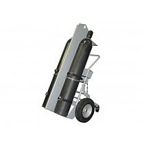 Justrite 35052 Double Cylinder Hand Truck W/ Firewall & Hoist Ring, 16 In Pneumatic Wheels, Rear Casters & Tool Box